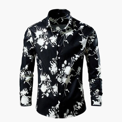Men's White Button Front Shirt in Black