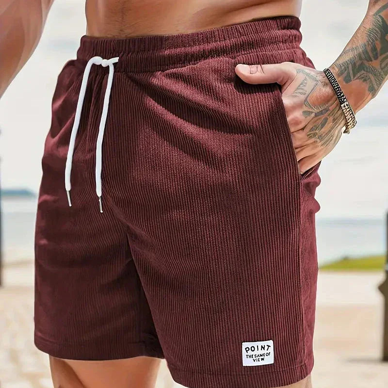 Men's Relaxed Fit Drawstring Textured Adjustable Shorts in Bordeaux