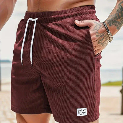 Men's Relaxed Fit Drawstring Textured Adjustable Shorts in Bordeaux