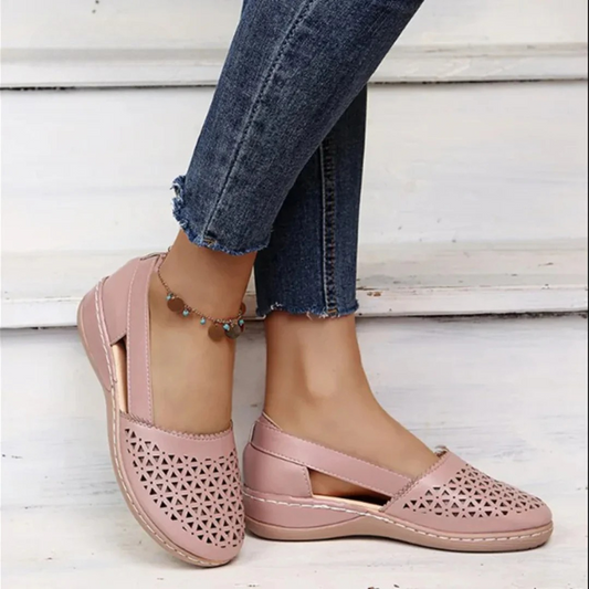 Women's Perforated Slip On Wedge Walking Shoes in light pink