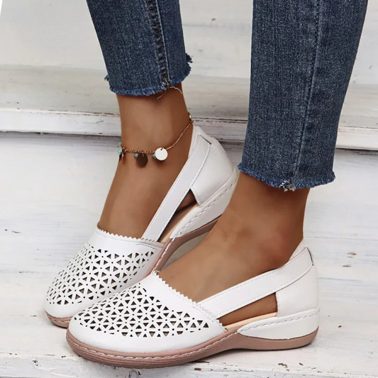 Women's Perforated Slip On Wedge Walking Shoes in white