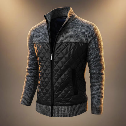 Men's Navy Blue Quilted Jacket in Dark Gray