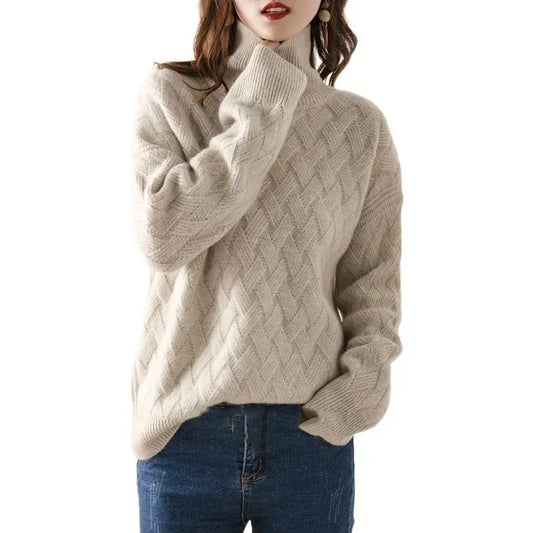 Women's Cable Knit Stand Collar Jumper