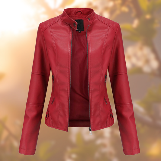 Women's Slim Fit Zip Up Faux Leather Biker Jacket