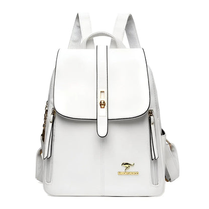 Women's Gold Hardware Flap Top Backpack in White