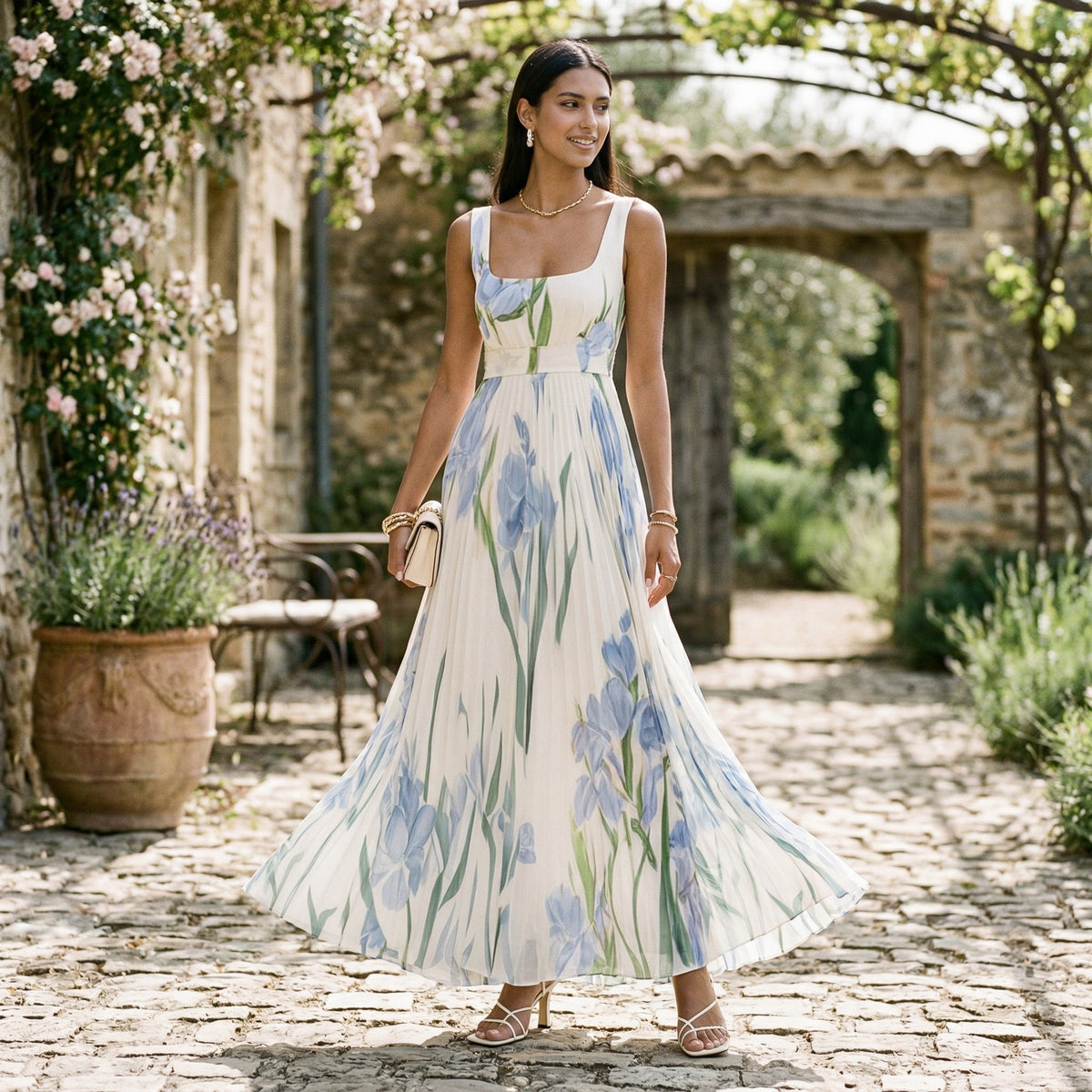 Women's Light Blue Floral Maxi Dress
