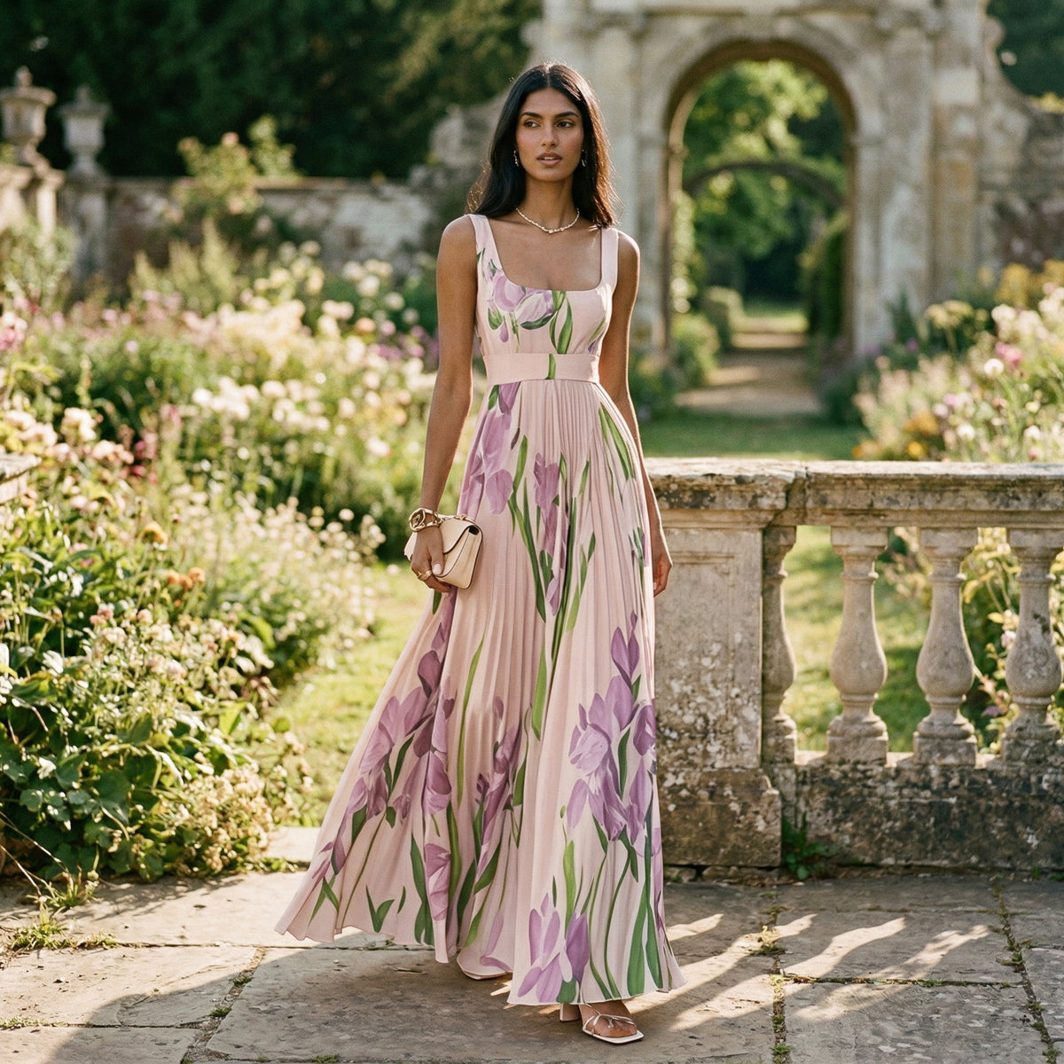 Women's Light Blue Floral Maxi Dress