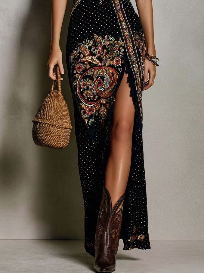 Women's Black Boho Maxi Dress view 4
