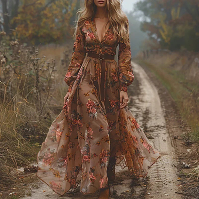 Women's Puff Sleeve Boho Maxi Dress view 10