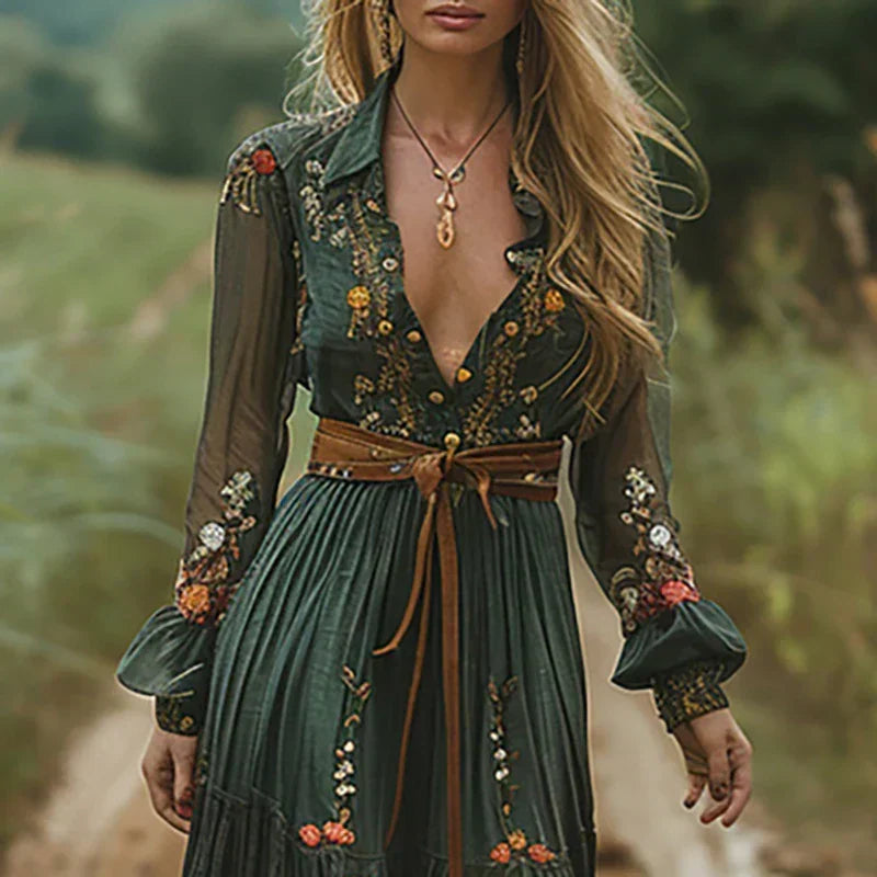 Women's Puff Sleeve Boho Maxi Dress view 8