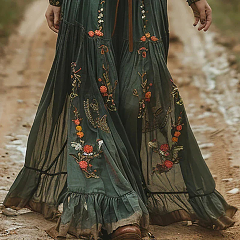 Women's Puff Sleeve Boho Maxi Dress view 9