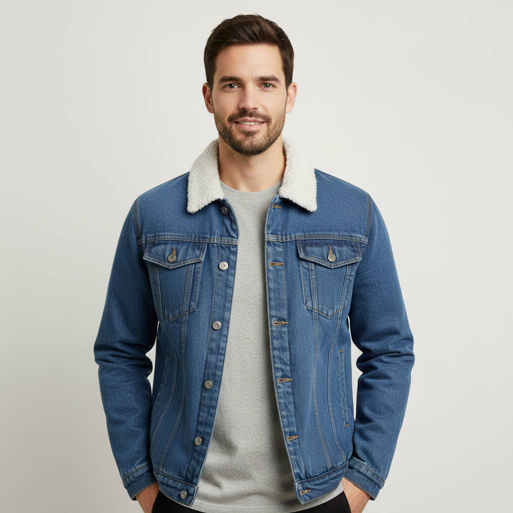 Men's Fleece Lined Winter Coat in Dark Blue