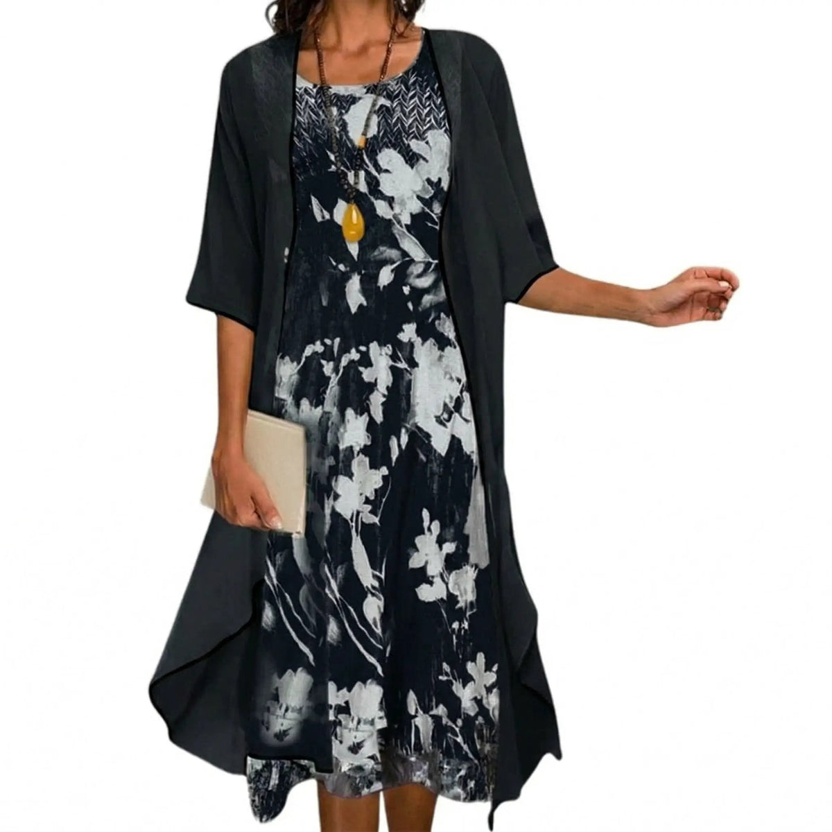 Women's Floral Draped Midi Dress view 6