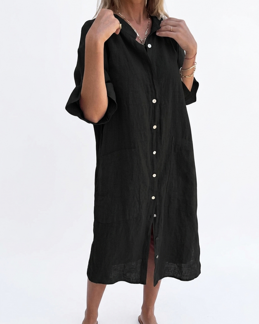 Women's Relaxed Fit Draped Casual Maxi Dress in Black