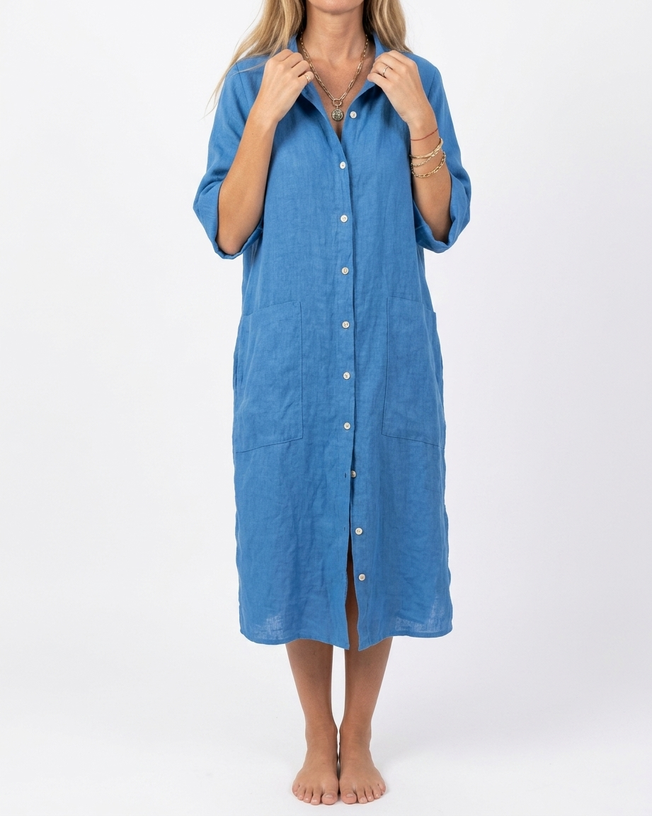 Women's Relaxed Fit Draped Casual Maxi Dress in Blue