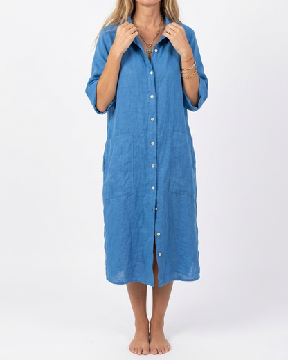 Women's Relaxed Fit Draped Casual Maxi Dress in Blue