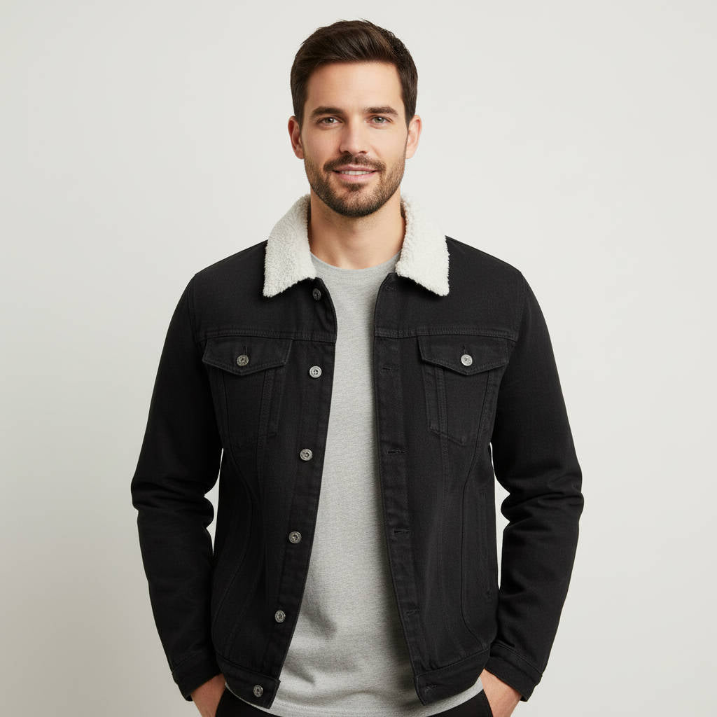 Men's Fleece Lined Winter Coat in Black