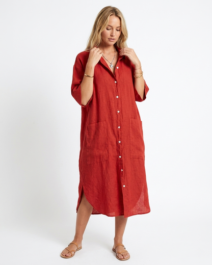 Women's Relaxed Fit Draped Casual Maxi Dress in Red