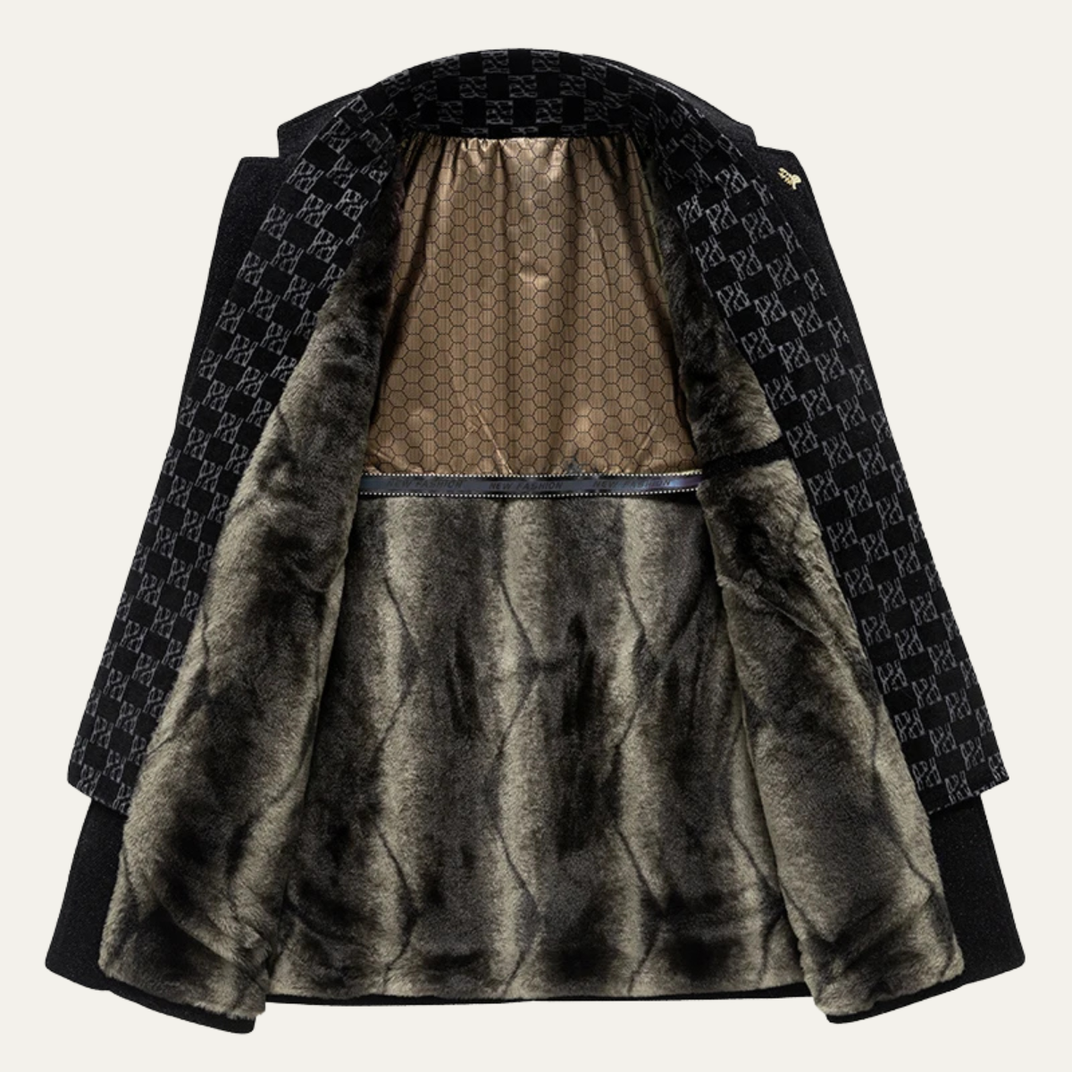 Men's Fur Lined Longline Overcoat with Scarf