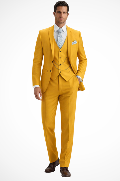 Men's Single Breasted Tailored Three Piece Suit in Yellow