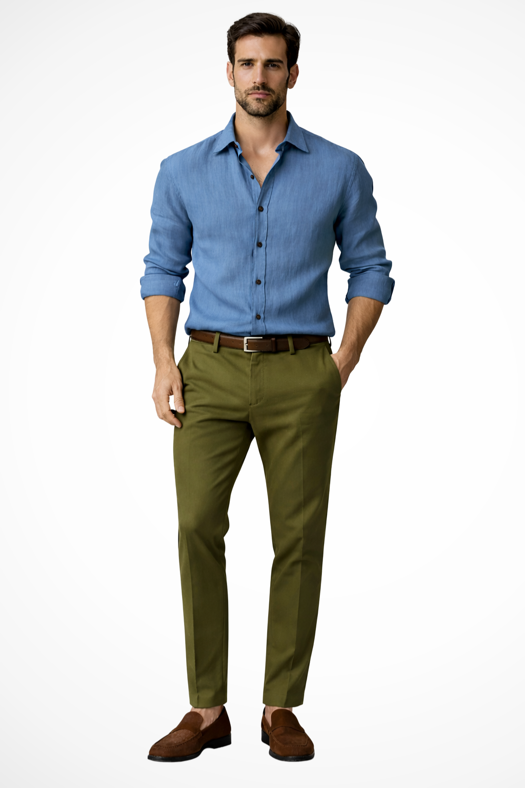 Men's Light Blue Button Front Casual Shirt in Blue