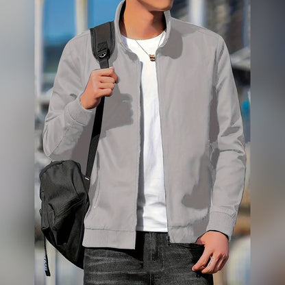 Men's Contrast Sleeve Ribbed Trim Bomber Jacket in Grey