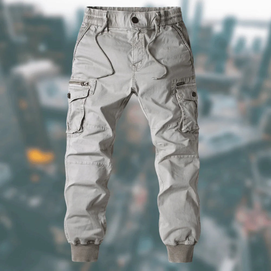 Men's Blue Cargo Trousers in Light Grey