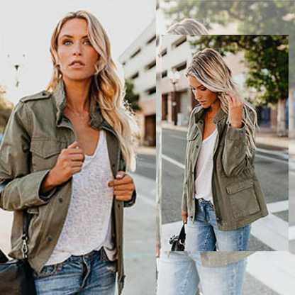 Women's Patch Pocket Drawstring Utility Winter Coat