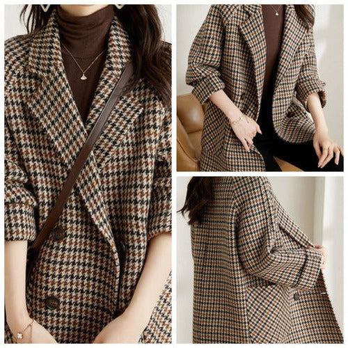 Women's Brown Printed Oversized Blazer view 5