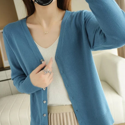 Women's V Neck Button Front Knitted Cardigan view 18