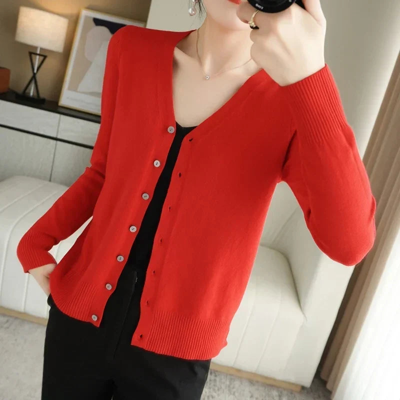 Women's V Neck Button Front Knitted Cardigan view 20