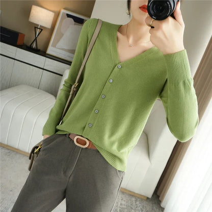 Women's V Neck Button Front Knitted Cardigan view 16