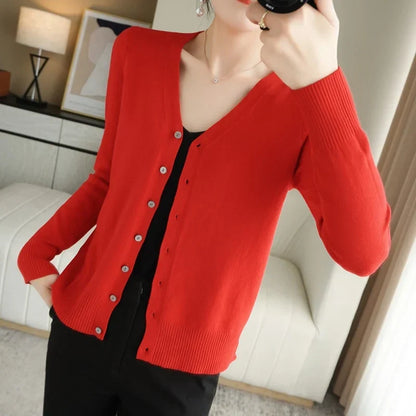Women's V Neck Button Front Knitted Cardigan view 2