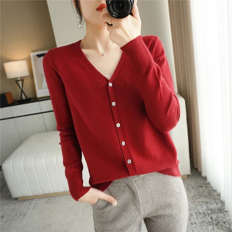 Women's V Neck Button Front Knitted Cardigan view 15