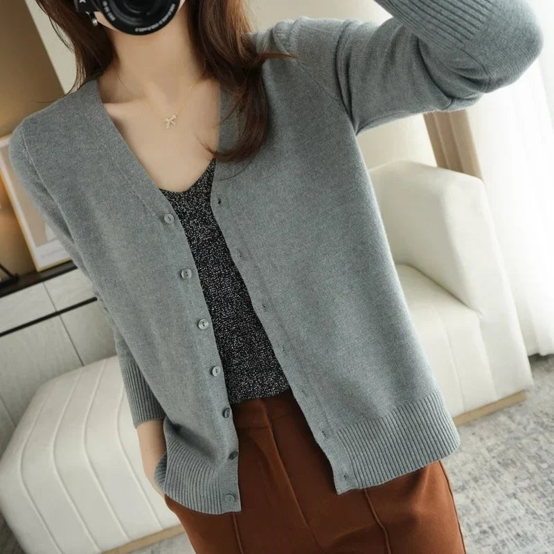 Women's V Neck Button Front Knitted Cardigan view 10