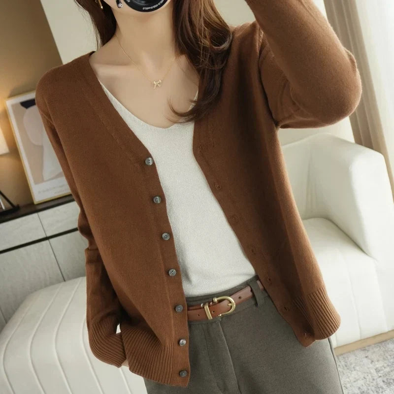 Women's V Neck Button Front Knitted Cardigan view 6