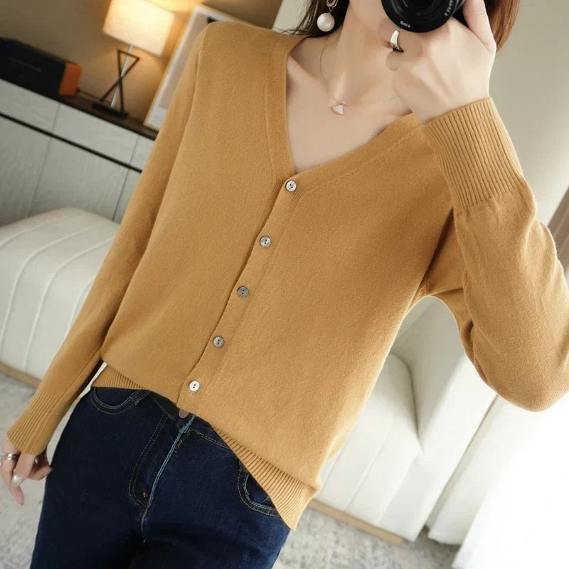 Women's V Neck Button Front Knitted Cardigan view 7