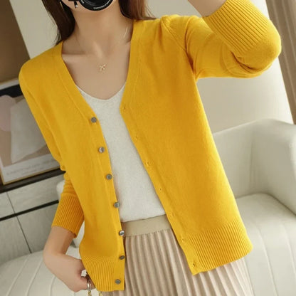 Women's V Neck Button Front Knitted Cardigan view 19