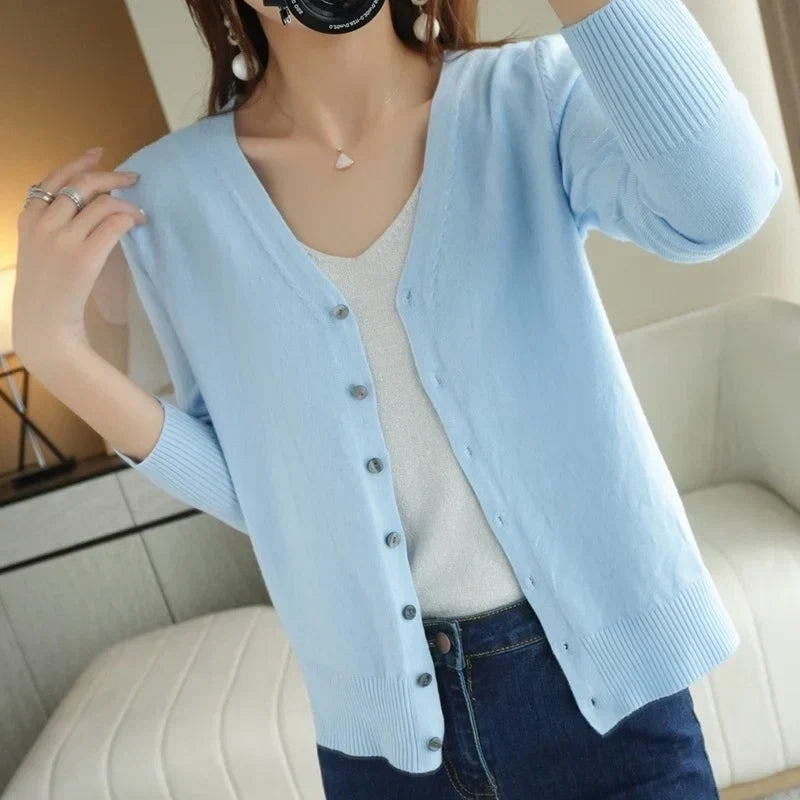 Women's V Neck Button Front Knitted Cardigan view 8