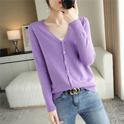 Women's V Neck Button Front Knitted Cardigan view 17