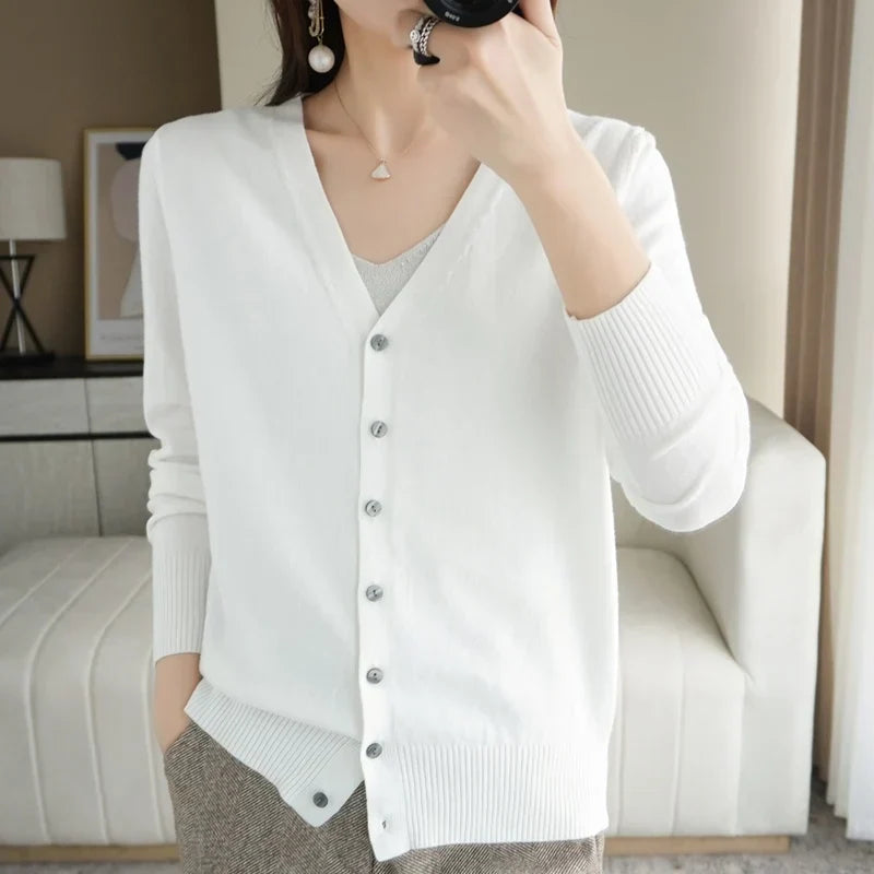 Women's V Neck Button Front Knitted Cardigan view 4