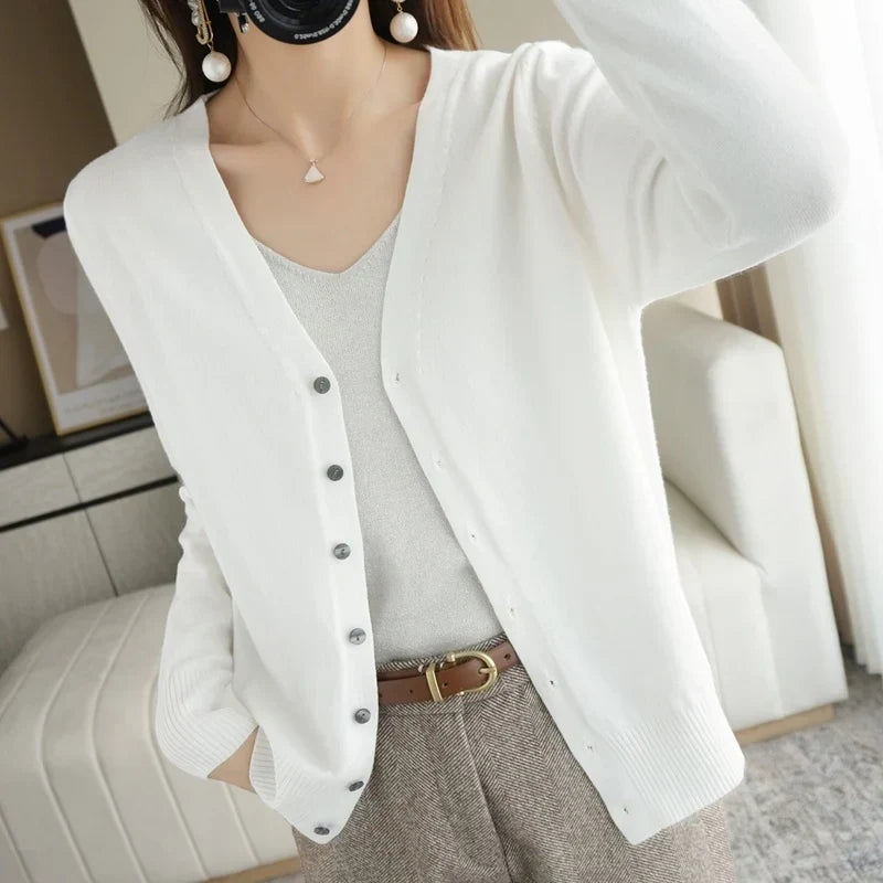 Women's V Neck Button Front Knitted Cardigan view 11