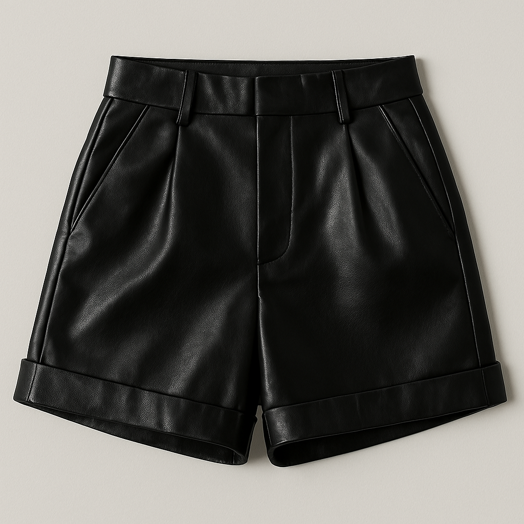 Women's Black High Waisted Faux Leather Tailored Shorts