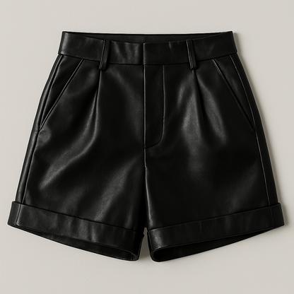 Women's Black High Waisted Faux Leather Tailored Shorts