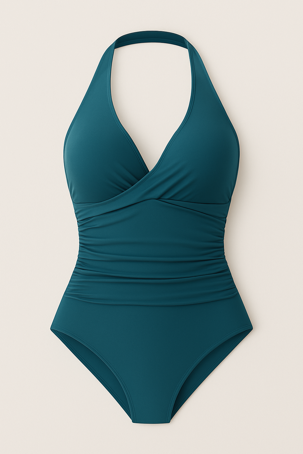 Women's Leopard Print Halter Neck Tummy Control One Piece Swimsuit in Green