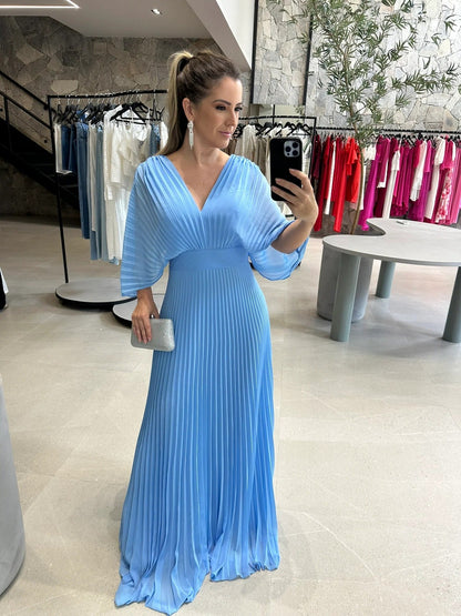 Women's Light Blue Pleated Maxi Dress