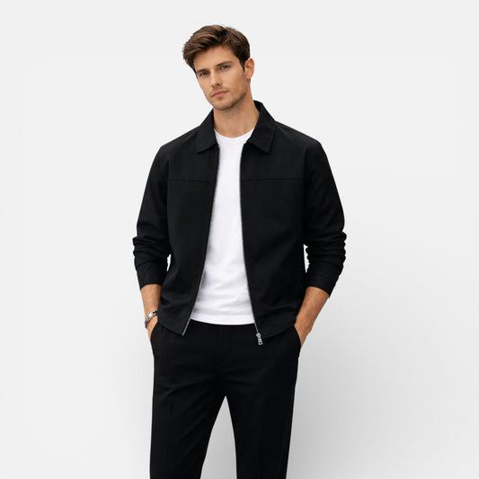 Men's Lapel Collar Lightweight Jacket in Black