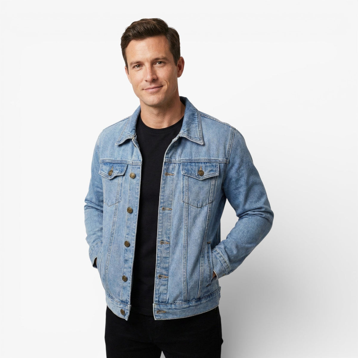 Men's Blue Vintage Denim Jacket in Light Blue