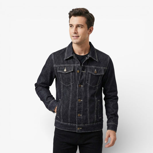 Men's Blue Vintage Denim Jacket in Black