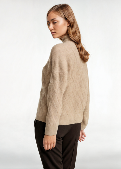 Women's Patchwork Knitted Roll Neck Jumper